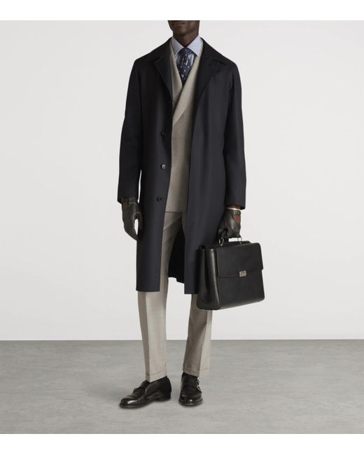 Dunhill Blue Wool Super 180S Balmacaan Coat for men