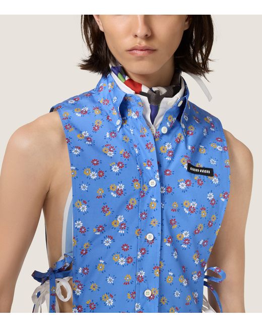 Miu Miu Blue Cotton Poplin Floral Mini Dress