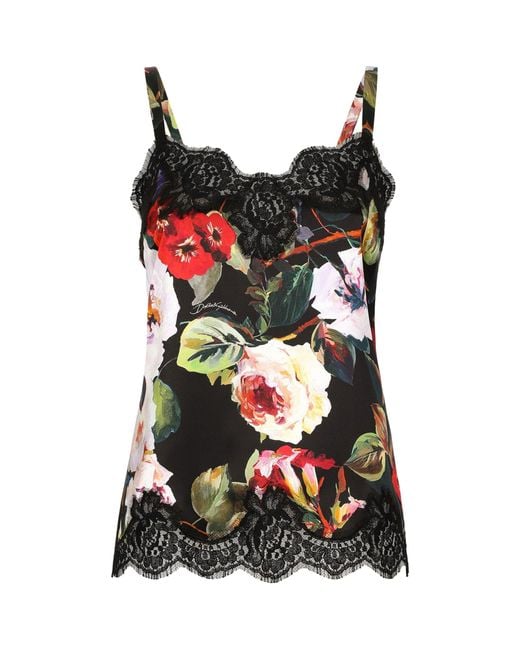 Dolce & Gabbana Black Silk-blend Floral Top