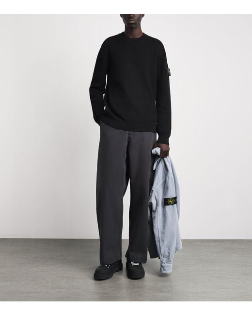 Stone Island Black Cotton Rib-Knit Compass Sweater for men