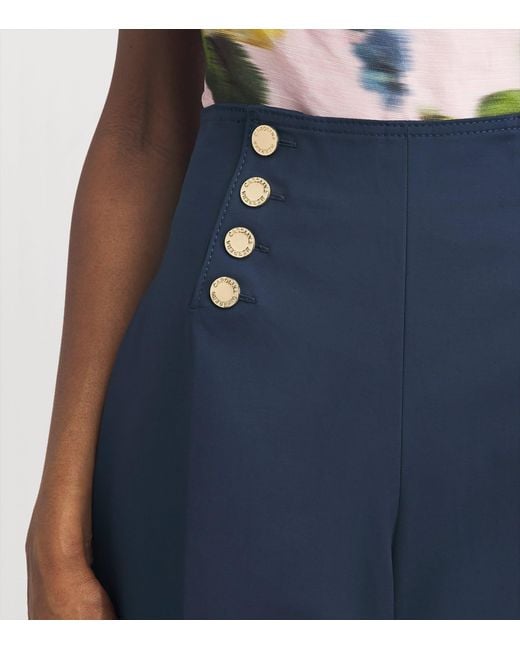 Carolina Herrera Blue Stretch-Cotton Alba Wide-Leg Trousers