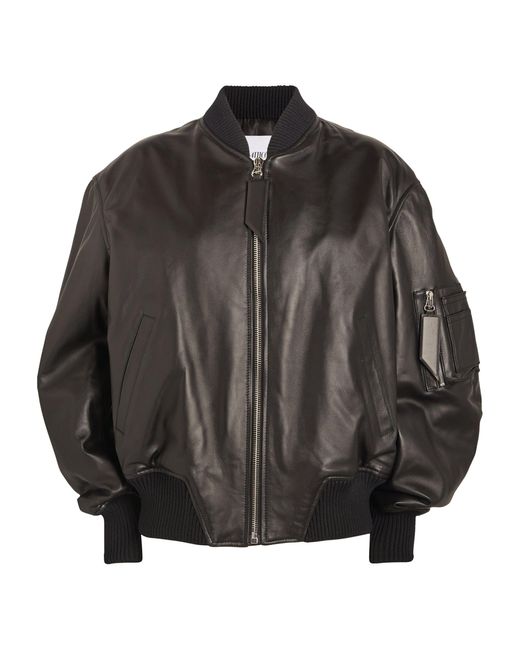 The Attico Black Leather Oversized Anja Bomber Jacket
