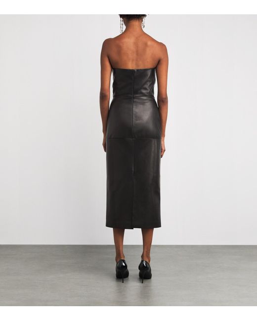 Nensi Dojaka Black Leather Bustier Midi Dress