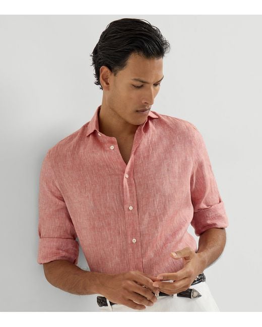 Brunello Cucinelli Pink Linen Easy-Fit Shirt for men