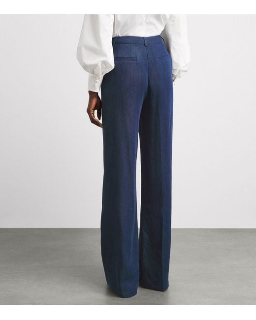 Huishan Zhang Blue Chambray Lucian Wide-Leg Trousers