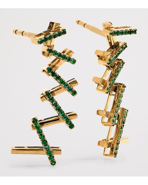 Suzanne Kalan Metallic And Emerald Deco Gradual Wishbone Earrings