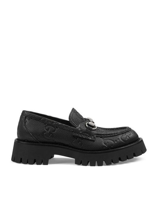 Gucci Black Leather Horsebit Lug Loafers