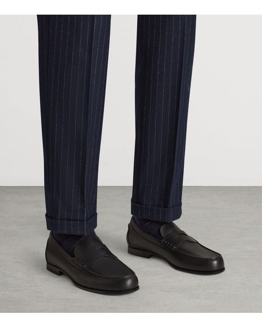 Dunhill Black Leather Flex Heddon Loafers for men