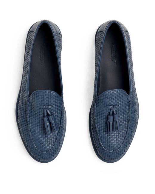 Giorgio Armani Blue Leather Woven Loafers for men