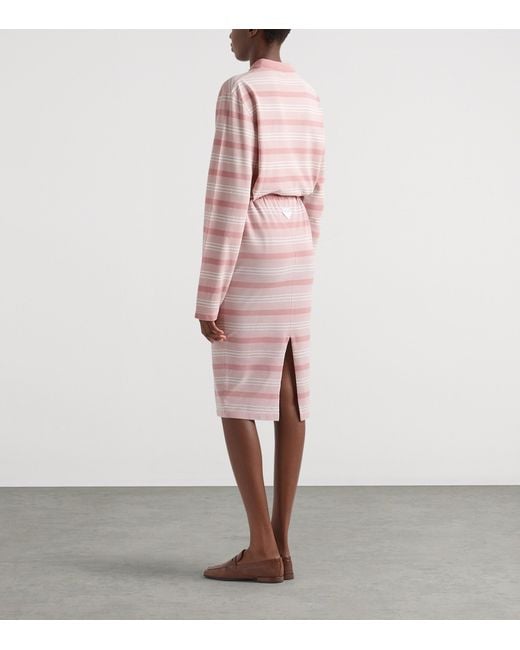 Prada Pink Cotton Piqué Stripe Long-Sleeve Polo Shirt