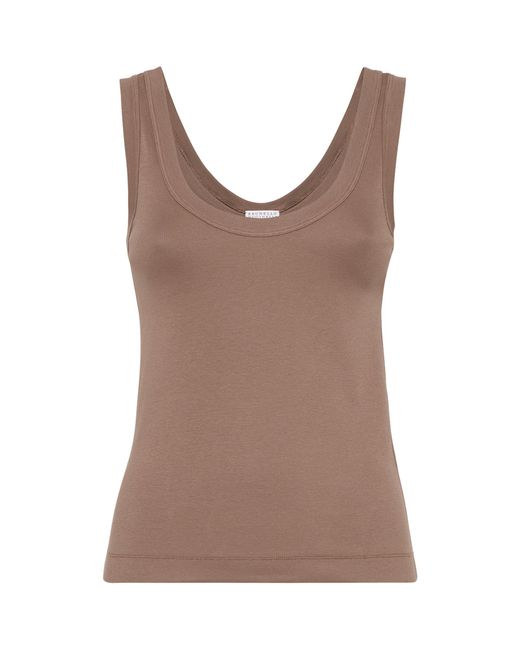 Brunello Cucinelli Brown Stretch-Cotton Ribbed Tank Top
