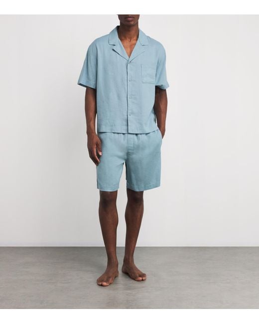 Calvin Klein Blue Linen-Blend Pyjama Shorts for men