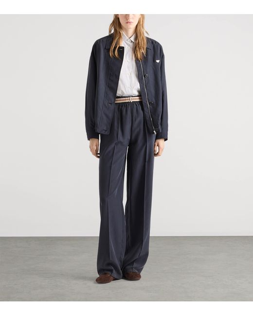 Prada Blue Silk Wide-Leg Trousers