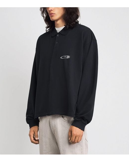 Cole Buxton Black Cotton Distressed Surf Polo Shirt for men