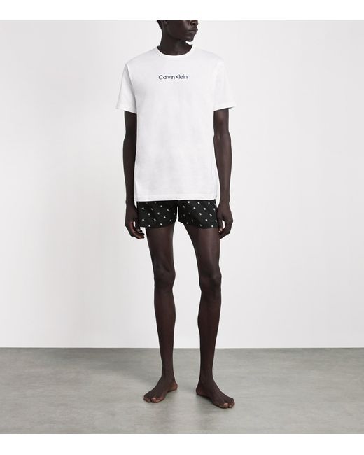 Calvin Klein Black Cotton Poplin Logo Pyjama Shorts for men