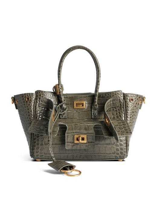Balenciaga Mini Croc-Embossed Leather Bel Air Tote Bag in Green | Lyst
