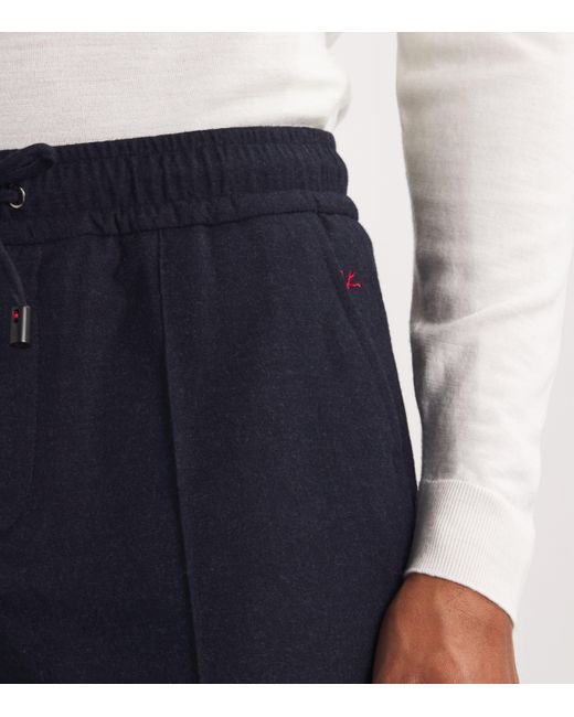 Isaia Blue Wool-Cashmere-Blend Drawstring Trousers for men