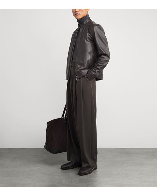 Canali Gray Leather Jacket for men