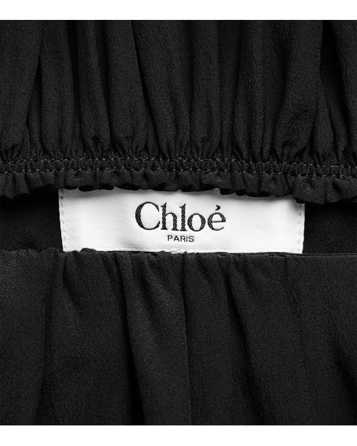 Chloé Black Silk Cropped Ruffle-Trim Trousers