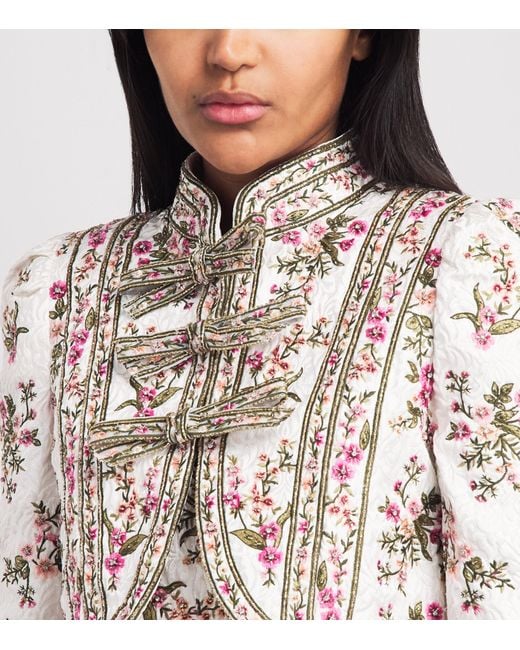 Alice + Olivia White Embellished Ilaria Brocade Jacket
