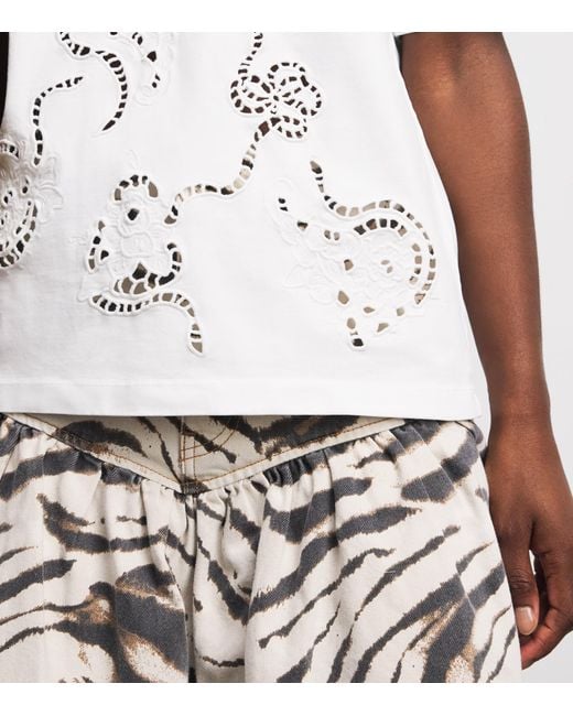 Ganni White Organic Cotton Broderie Anglaise T-Shirt