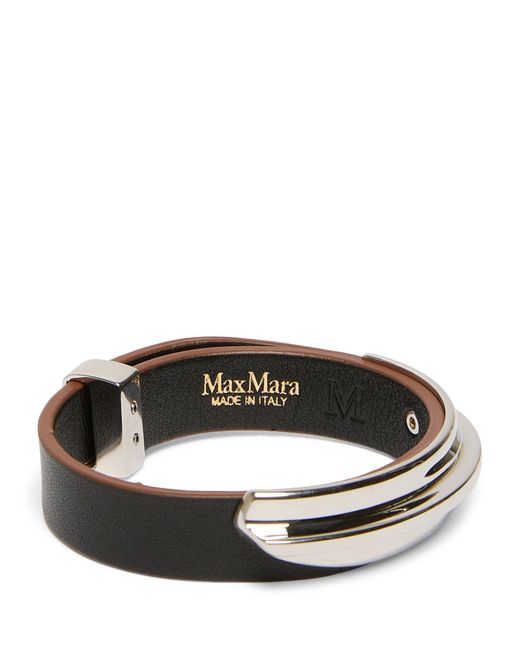 Max Mara Black Leather-Metal Cuff Bracelet