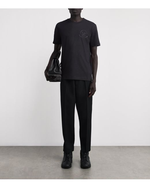 Moncler Black Cotton Flocked Logo T-Shirt for men
