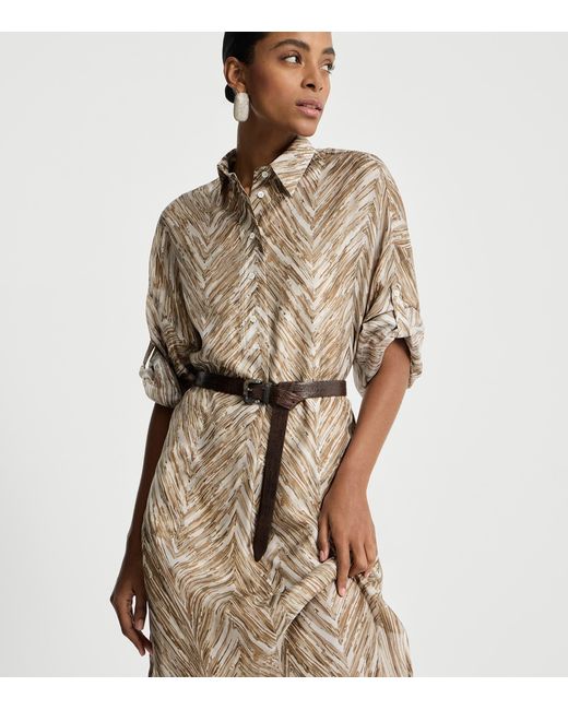Brunello Cucinelli Natural Silk Chevron Shirt Dress