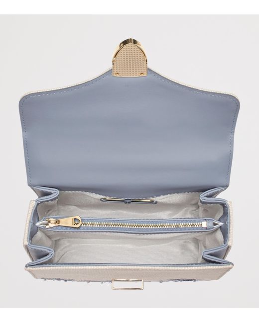 Aspinal Blue Midi Canvas Mayfair Top-Handle Bag