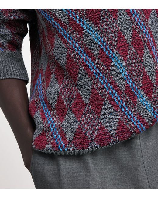 Dries Van Noten Blue Argyle Open-Collar Sweater for men