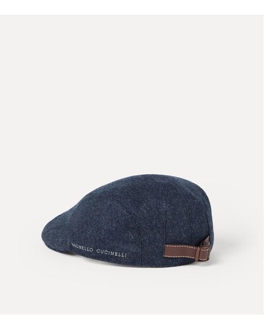 Brunello Cucinelli Blue Wool Flat Cap for men