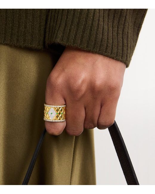 L'Atelier Nawbar Metallic Large, Diamond, Emerald And Pearl Bond Street Ring
