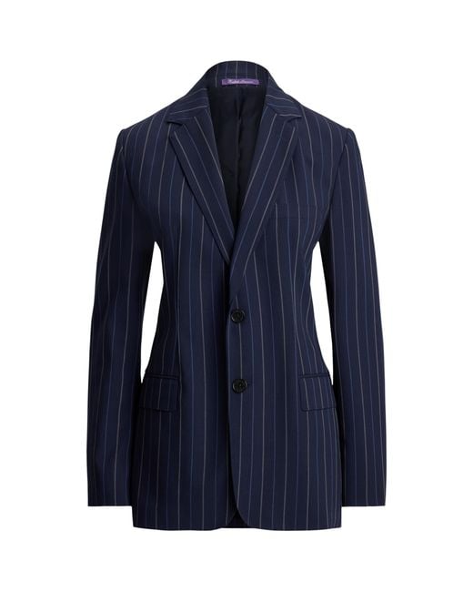 Ralph Lauren Blue Wool Pinstripe Marcy Blazer