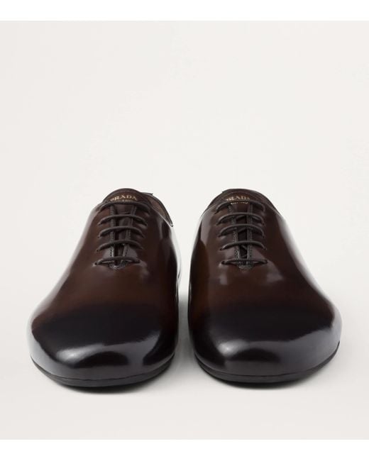 Prada Brown Leather Oxford Shoes for men