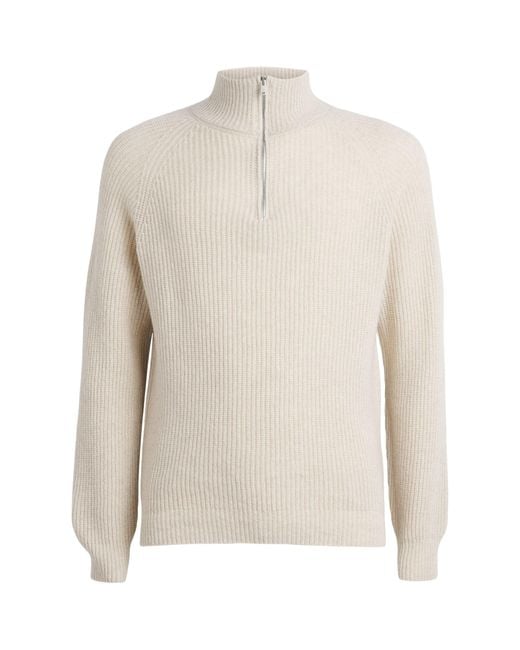 John Smedley White Recycled Cashmere-Wool Quarter-Zip Ryker Sweater for men