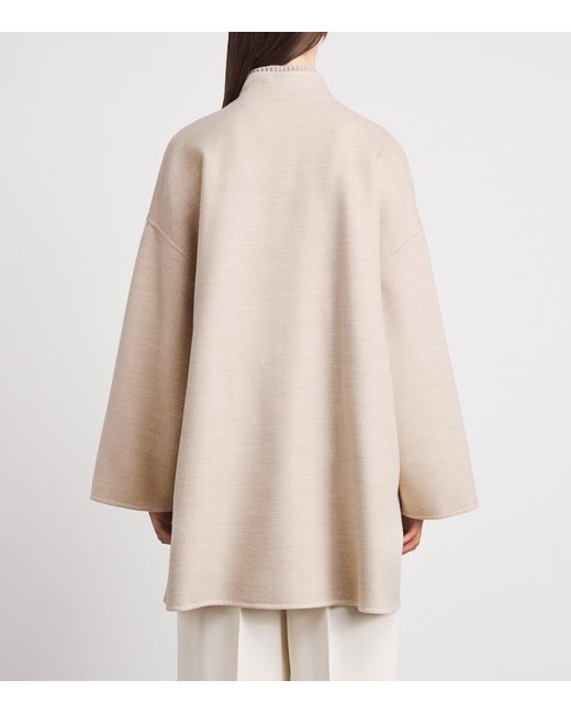 Fabiana Filippi Natural Merino Wool Sequin-Collar Coat