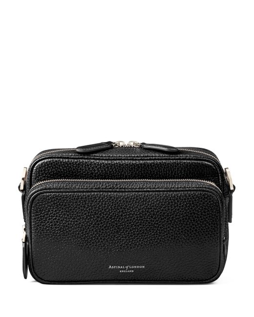 Aspinal Black Leather Reporter East West Messenger Bag for men