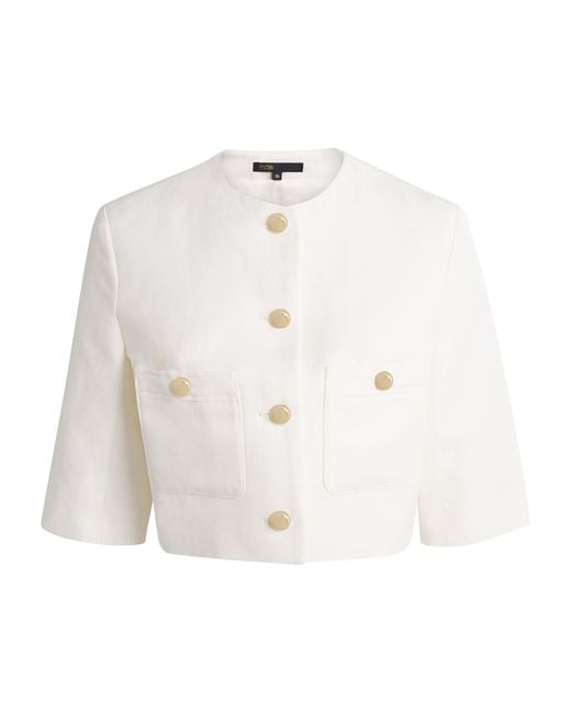 Maje White Linen-Cotton Cropped Jacket