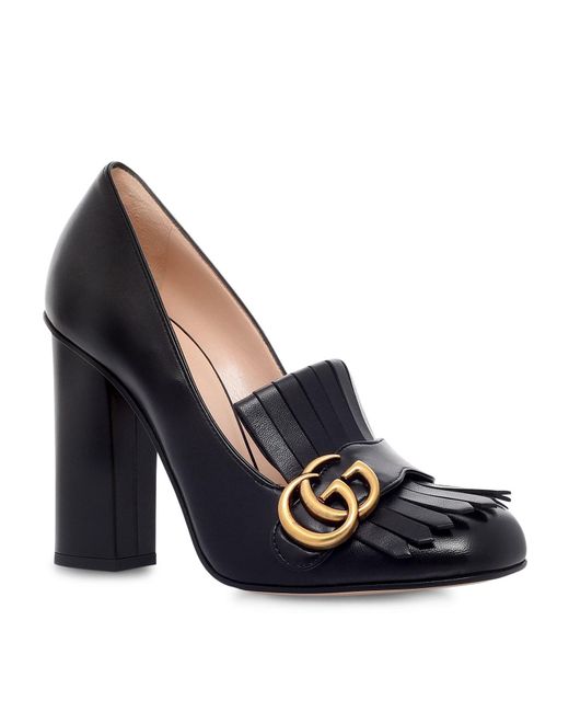 Gucci Black Marmont Fringed Loafer Heels 105