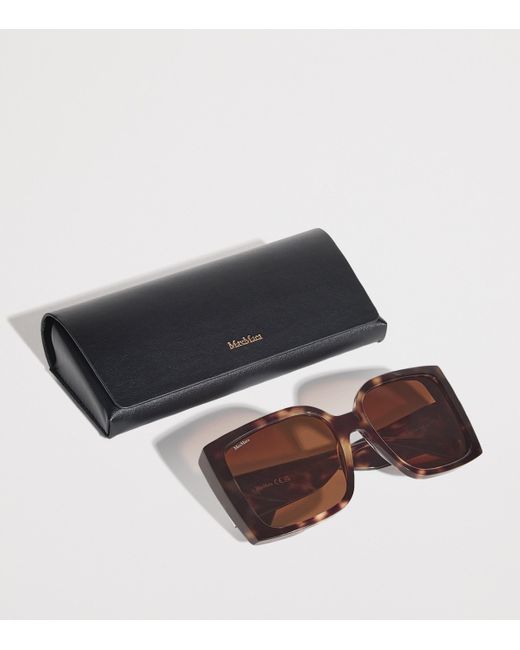 Max Mara Brown Acetate Tortoiseshell Oversized Square Sunglasses