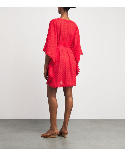 Melissa Odabash Red Crochet Tie-Waist Petra Kaftan