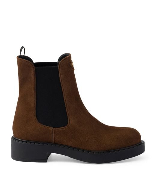 Prada Brown Suede Triangle Chelsea Boots