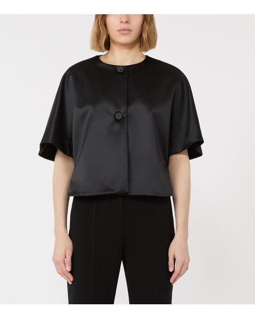 Max Mara Black Satin Cape-Style Top