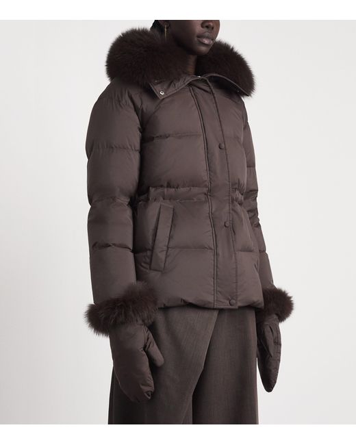 Yves Salomon Brown Down Fur-Trim Technical Puffer Jacket