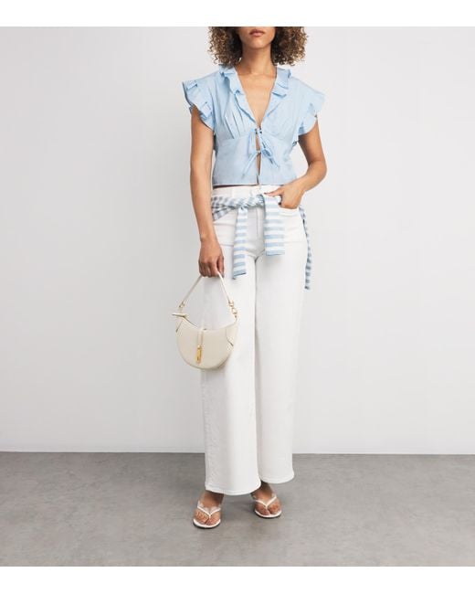 Sandro Blue Cotton Crystal Crop Top
