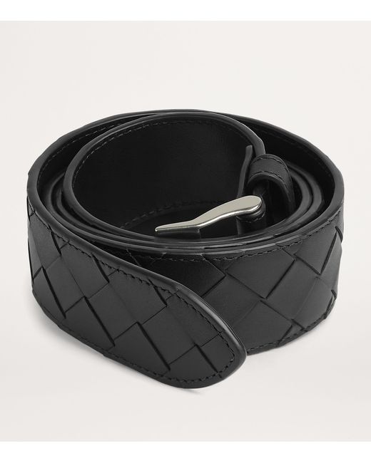 Bottega Veneta Black Leather Intrecciato Watch Buckle Belt for men