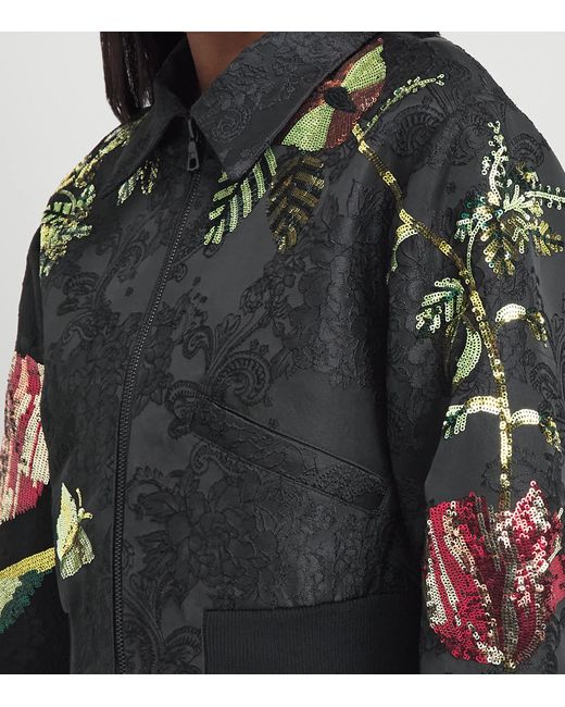 Alice + Olivia Black Embellished Edmond Varsity Jacket