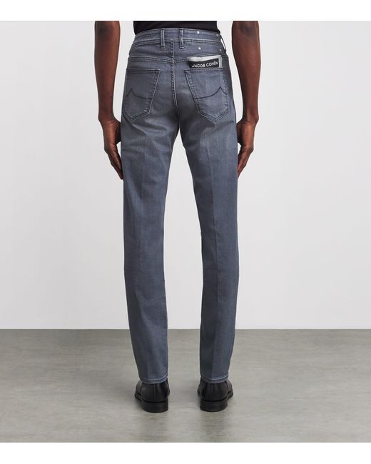 Jacob Cohen Blue Limited Edition Ostrich Leather-Patch Slim Bard Jeans for men