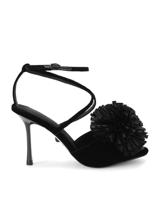 Kurt Geiger Black Velvet Pom Pom Heeled Sandals