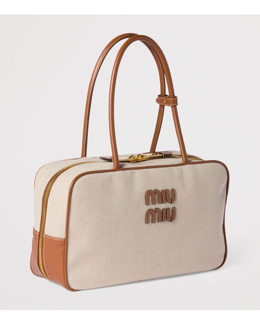 Miu Miu Natural Leather-Canvas Beau Top-Handle Bag